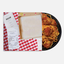 Cargar imagen en el visor de la galería, Pizza box with a checkered pattern and a side of spaghetti and meatballs on a white background