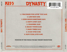 Cargar imagen en el visor de la galería, Back cover of KISS &#39;Dynasty&#39; album with tracklist and Mercury Records logo.