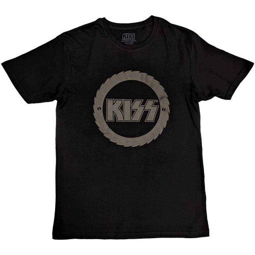Black t-shirt with KISS logo on a white background