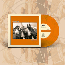 Charger l'image dans la galerie, Orange vinyl record with cover featuring a band on a decorative background