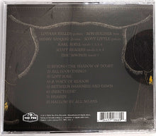 Cargar imagen en el visor de la galería, Back cover of a music album with tracklist and band members on a dark background