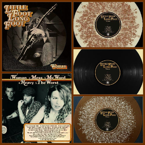 Collage of album covers and vinyl records with text and images of people.