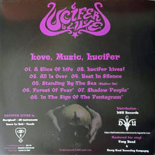 Load image into Gallery viewer, Vinyl record cover with purple text and a dark background