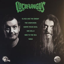 Cargar imagen en el visor de la galería, Album cover with two faces and green text on a black background