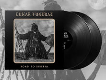 Load image into Gallery viewer, Black and white album cover of Lunar Funeral, featuring a person in a hooded cloak holding a staff, with a full moon and clouds in the background.
