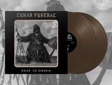Load image into Gallery viewer, Vinyl record with 'Lunar Funeral' album cover featuring a black and white image of a person holding a spear.