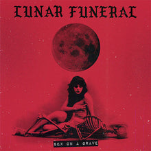 Charger l'image dans la galerie, Album cover for 'Lunar Funeral' with a woman and skeleton on a red background