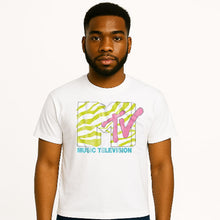 Load image into Gallery viewer, Person wearing a white t-shirt with MTV logo