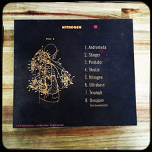 Load image into Gallery viewer, Album cover with star constellation design and tracklist on a wooden surface