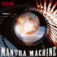 Album cover for 'Mantra Machine' with a clock design and fiery elements.
