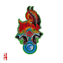 Load image into Gallery viewer, Colorful wolf head design with a moon in the center on a white background