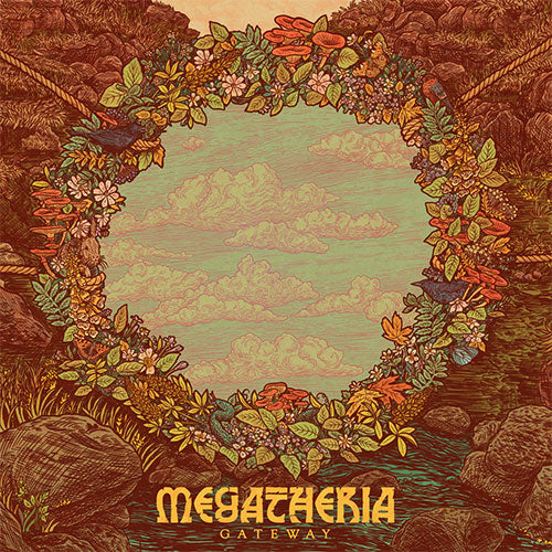 Album cover for 'Gateway' by Megatheria with a natural design of leaves and rocks.