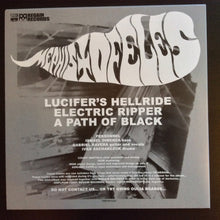 Cargar imagen en el visor de la galería, Album cover for 'Lucifer's Hellride Electric Ripper A Path of Black' with stylized text and contact information.