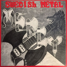 Cargar imagen en el visor de la galería, Guitar with axes and 'Swedish Metal' text on a dark background