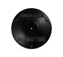 Load image into Gallery viewer, Black vinyl record with Metallica logo and text on a white background