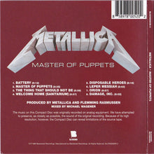 Charger l'image dans la galerie, Back cover of Metallica's 'Master of Puppets' album with tracklist and branding.