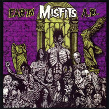 Load image into Gallery viewer, CD cover art for Misfits album Earth A.D. featuring a black and purple design with a skeleton and text