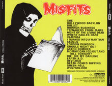 Load image into Gallery viewer, Album cover with skeleton holding a book, featuring the text 'Misfits' and a list of album tracks on a yellow background.