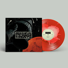 Load image into Gallery viewer, Red vinyl record with a black and white album cover on a gray background