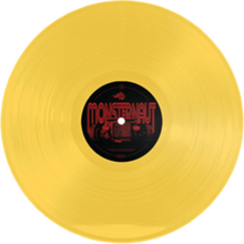 Cargar imagen en el visor de la galería, Yellow vinyl record with a black label featuring red text on a white background