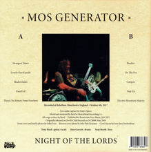 Load image into Gallery viewer, Album cover for Mos Generator's 'Night of the Lords' with a photo of a musician playing guitar and drums.