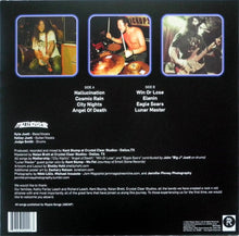 Cargar imagen en el visor de la galería, Back cover of a music album with band members and tracklist on a black background