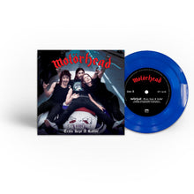 Load image into Gallery viewer, Motorhead vinyl record with blue disc and album cover featuring band members.