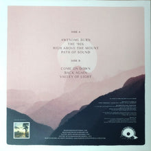 Charger l'image dans la galerie, Album cover with mountain landscape and text on a pink and blue gradient background