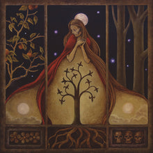 Load image into Gallery viewer, Artistic depiction of a woman with long hair and a tree design, surrounded by nature elements.
