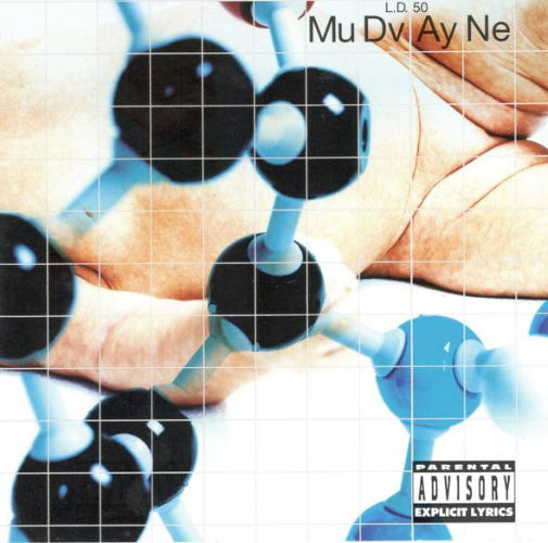 Album cover with hands holding a grid-like structure, featuring 'Mu Dv Ay Ne' and a parental advisory label.