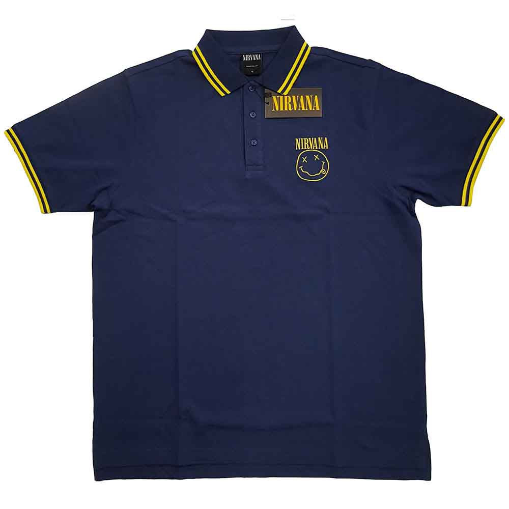 Nirvana - Unisex Polo Shirt:  Happy Face (Blue)