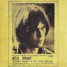 Cargar imagen en el visor de la galería, Vintage concert poster for Neil Young with a yellow border and black text.
