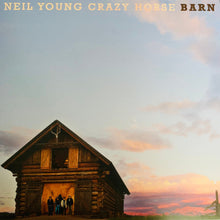 Load image into Gallery viewer, Album cover of 'Barn' by Neil Young and Crazy Horse with a wooden barn and people at sunset.