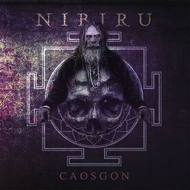 Album cover with a person holding a skull and the title 'Nibiru Caosgon' on a dark background.