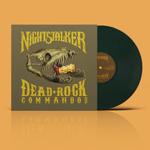Load image into Gallery viewer, Vinyl record with cover featuring 'Nightstalker Dead Rock Commandos' on a beige background