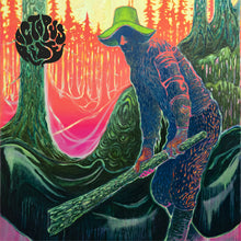Cargar imagen en el visor de la galería, Colorful illustration of a person in a hat interacting with nature, with a stylized tree and abstract background.