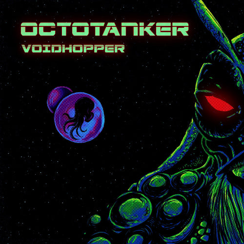 Album cover for 'Octotanker Voidhopper' with an octopus-like creature and a purple sphere.
