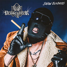 Charger l'image dans la galerie, Person wearing a black mask and gloves, holding a cigarette, with 'Persecutor' and 'Snow Business' text on a blue background.