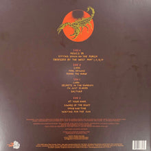 Load image into Gallery viewer, Vinyl record sleeve with scorpion illustration and track listing on a brown background