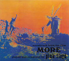 Charger l'image dans la galerie, Album cover for 'More' soundtrack by Pink Floyd with silhouettes of people and a windmill against an orange and blue gradient.
