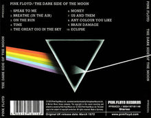 Charger l'image dans la galerie, Back cover of Pink Floyd's 'The Dark Side of the Moon' album with tracklist and rainbow triangle.
