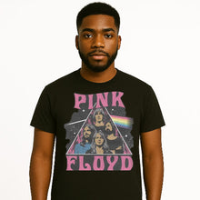 Load image into Gallery viewer, Person wearing a black t-shirt with Pink Floyd graphic design