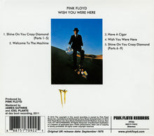 Load image into Gallery viewer, Back cover of Pink Floyd&#39;s &#39;Wish You Were Here&#39; album with album tracklist and cover image.