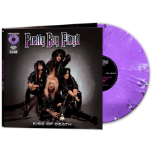 Load image into Gallery viewer, Cover art for Pretty Boy Floyd - Kiss Of Death vinyl record featuring members of the band dressed in black with a dark background.