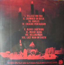 Load image into Gallery viewer, Vinyl album cover with red text listing track names on a dark background