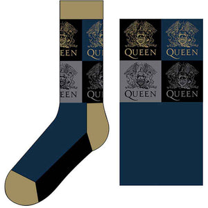 Queen - Unisex Ankle Socks:  Crest Blocks (Navy Blue)