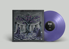 Charger l'image dans la galerie, A vinyl record album shown with its illustrated outer sleeve and a translucent purple record on a light gray background. The sleeve features a dark fantasy-style illustration with a tree, stone structures, and draped figures.