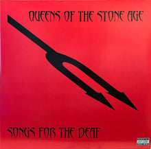 Load image into Gallery viewer, Album cover of 'Songs for the Deaf' by Queens of the Stone Age with a red background and black spear graphic.