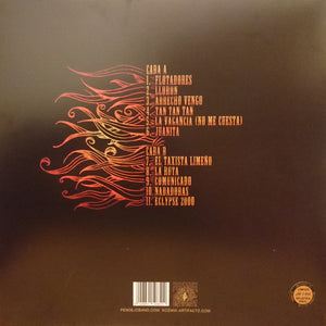 Pendejo - Cantos A La Vida back vinyl record sleeve with tracklist and artistic design on a brown background