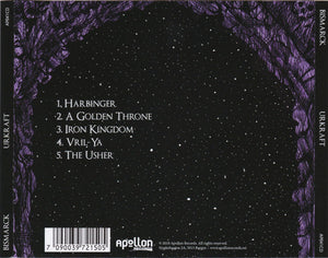 Bismarck - Urkraft back album cover with tracklist and starry night design on a black background